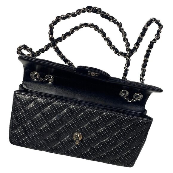Chanel East West Classic Shoulder Flap Bag Black Quilted Perforated Leather - Picture 8 of 16